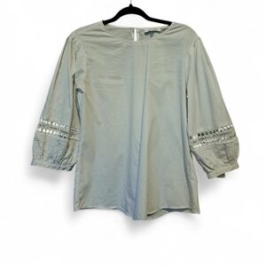 Calvin Klein White Blouse Eyelet Lace Sleeve Detail Size M